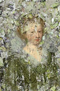 Portrait de Catherine derrière le voile vert sur Behindthegray