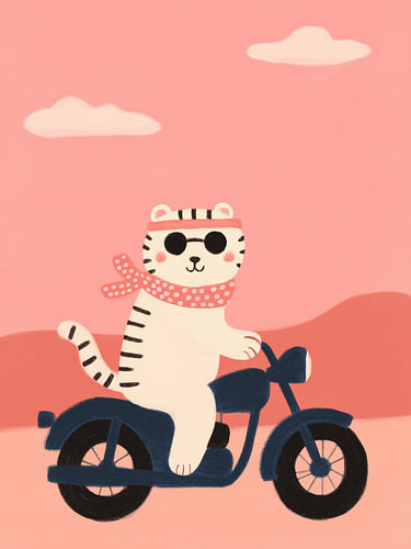 Tiger on a Motorbike in the Pink Desert – Nursery Art