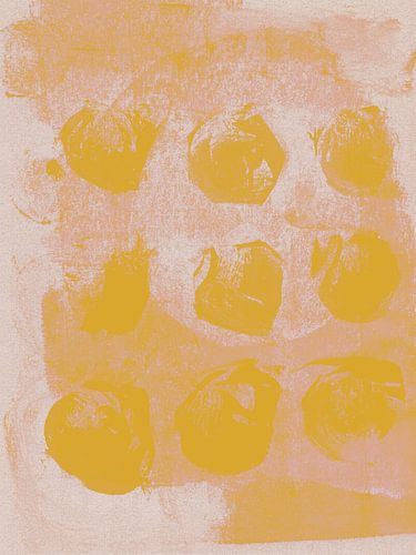 Abstracte wabi-sabi organische vormen in geel en zacht terra.