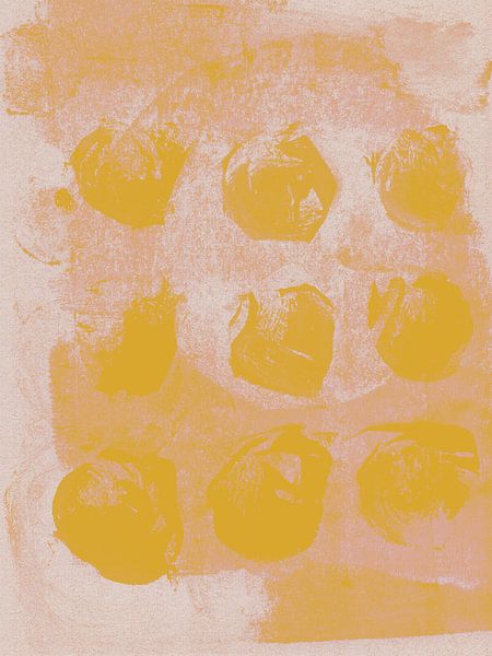 Abstract wabi-sabi organic shapes in yellow and soft terra. by Dina Dankers