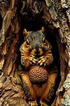 Squirrel with acorn in tree by Imperial Art House