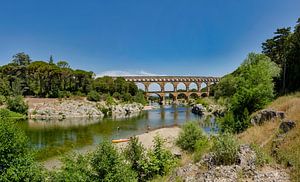 Roman aqueduct, Pont du Gard over the river Gardon, Remoulins, Provence Vaucluse, France, by Rene van der Meer