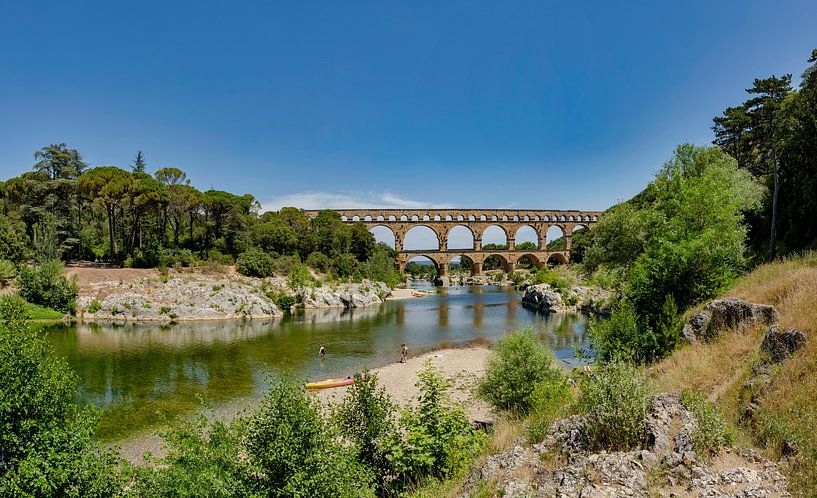 Roman aqueduct, Pont du Gard over the river Gardon, Remoulins, Provence Vaucluse, France, by Rene van der Meer
