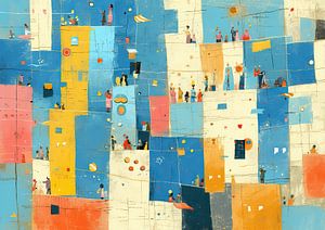 Tableau de la vie en ville | Carré de la vie colorée