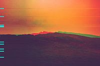 Rock edge against orange sky glitch art