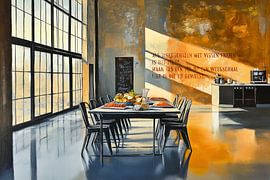 Mittagessen mit Fisch in der Kantine