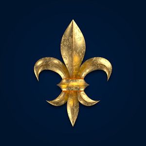 Fleur de Lys / Fleur de Lis golden korrodiert auf blauem Untergrund
