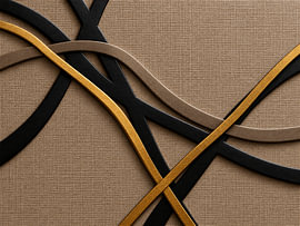 A modern, chic abstract artwork featuring gold, black and a linen texture
