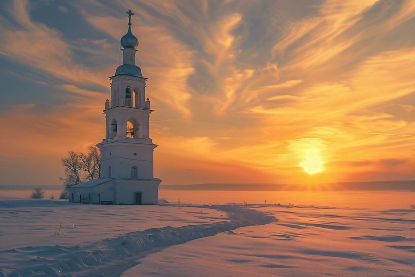 Kirche glänzt im Sonnenstrahl von fernlichtsicht