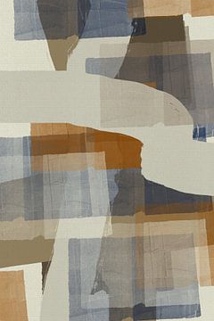 Modern abstract in taupe, terra en blauw van Dina Dankers