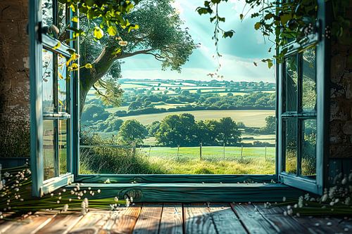 kijk uit het raam met zicht op een prachtig landschap