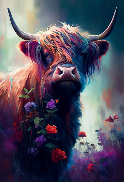 Scottish Highlander among the colours by But First Framing
