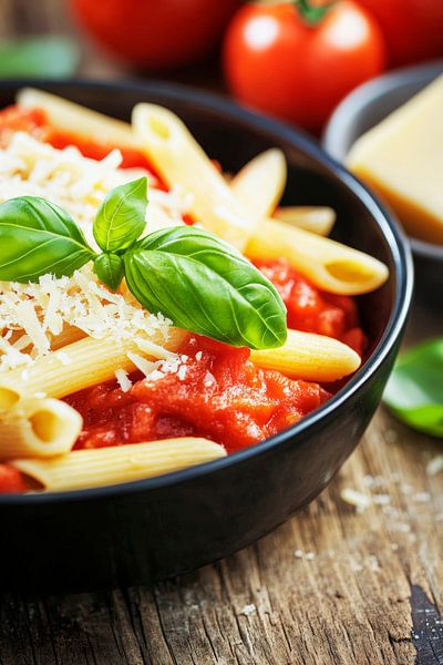 Pasta mit Tomatensauce und Basilikum von Poster Art Shop