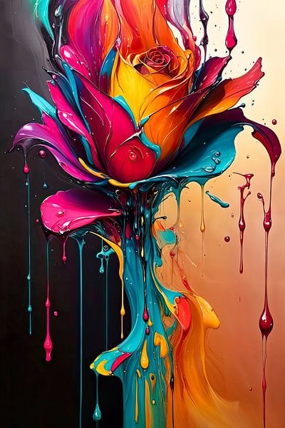 A coloured rose in oil