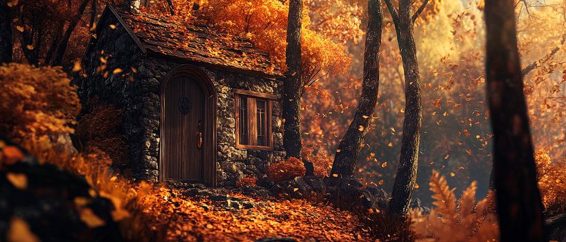 Autumnal hut in the forest by Poster Art Shop