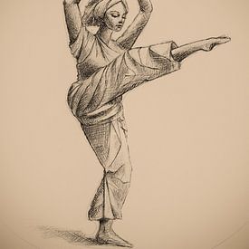 Potlood tekening van een danseres van Emiel de Lange