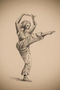 Potlood tekening van een danseres van Emiel de Lange