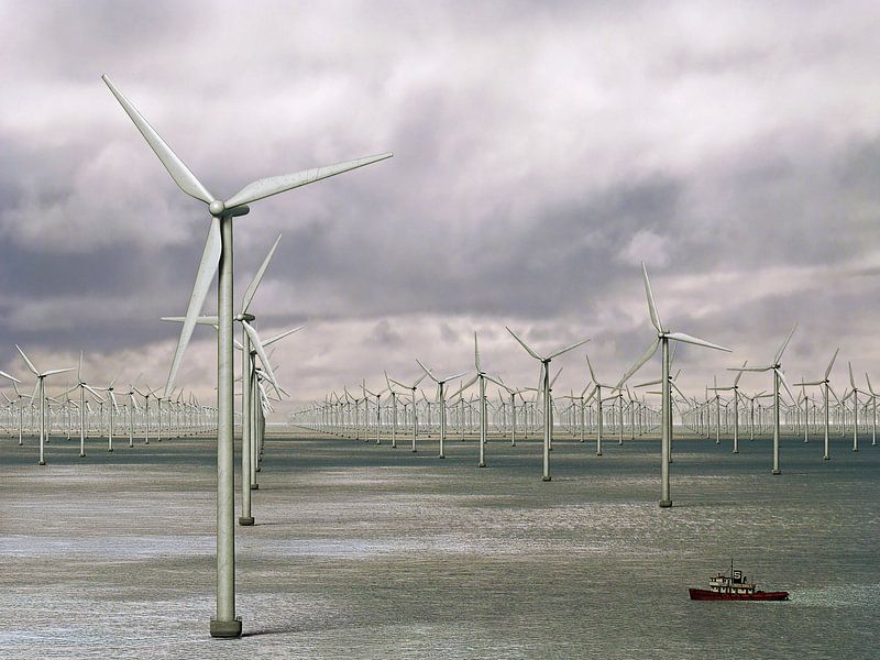Duizend windmolens op zee - storm op komst van Frans Blok