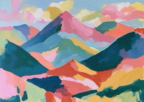 Buntes Bergpanorama im abstrakten Acryl-Stil von Niklas Maximilian