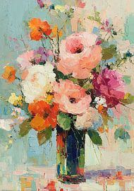 Bouquet de fleurs multicolores dans un vase coloré