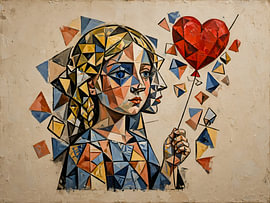 Girl with a red heart-shaped balloon by Henk Egbertzen