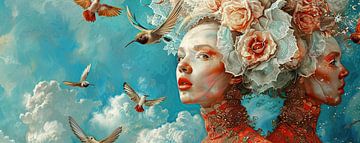 Vrouw Kolibrie | Ethereal Whispers van Abstract Schilderij