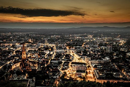 Cityscape at night of Freiburg im Breisgau