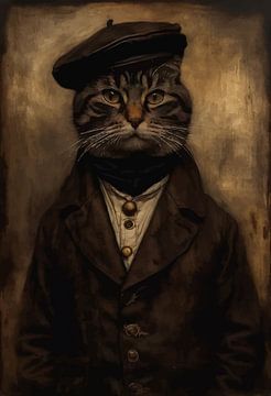 Chat dans un portrait de l'époque des vêtements de la révolution industrielle