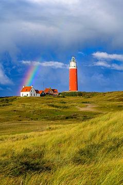 Texel Leuchtturm in den Dünen mit einem Regenbogen von Sjoerd van der Wal