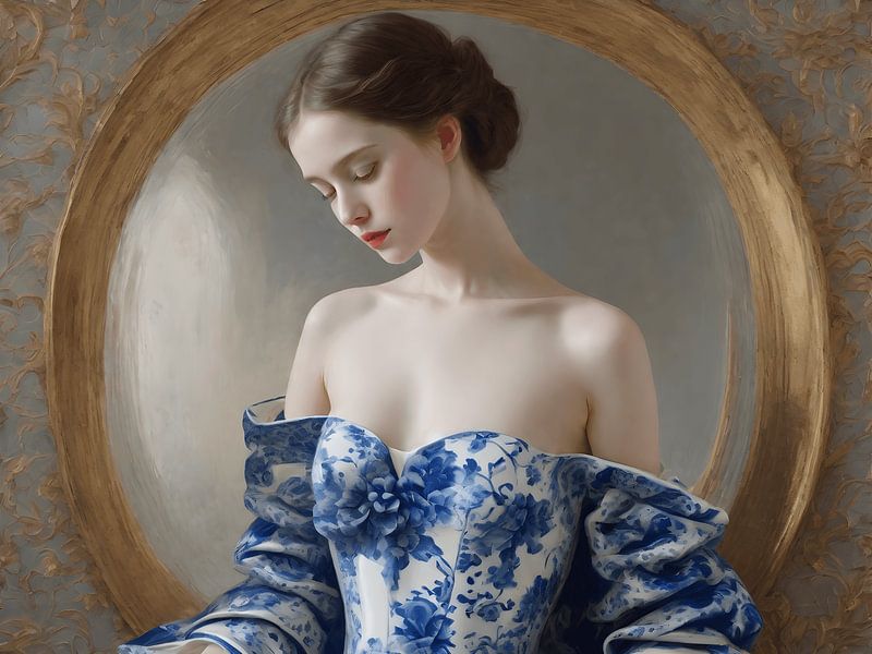 Portrait d'une femme en bleu de Delft par Jolique Arte