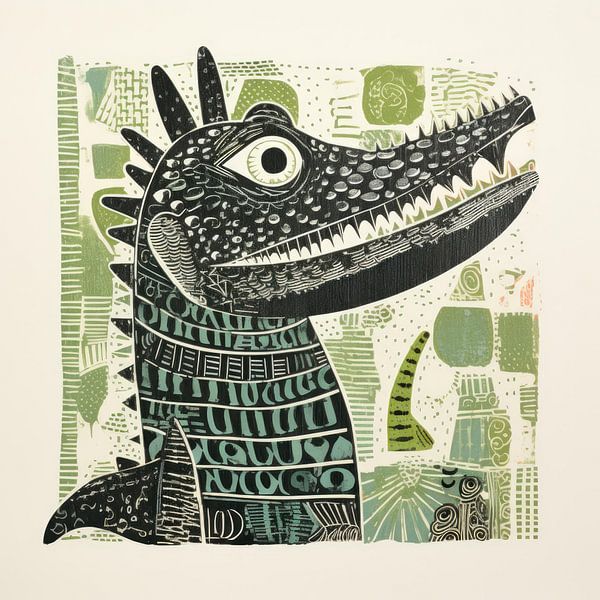 Grüner Alligator Volkskunst von Aloke Design