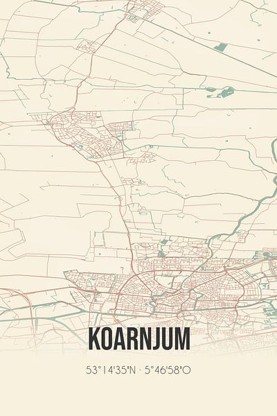 Carte ancienne de Koarnjum (Fryslan) par Affiches de lieux