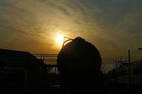 Eisenbahnwagen bei Sonnenuntergang