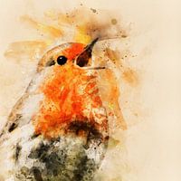 Roodborstje zingt het hoogste lied (waterverf)