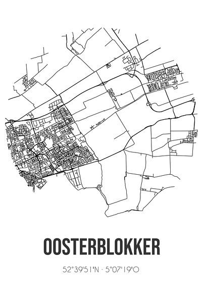 Oosterblokker (Noord-Holland) | Map | Black and White by Prints of Place