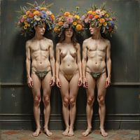 Trio nu avec bouquet