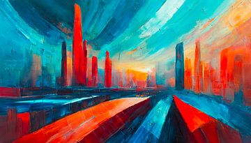 Stad met skyline in kunst van Mustafa Kurnaz
