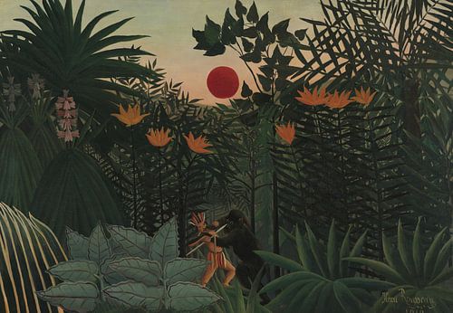 Henri Rousseau, Tropisch landschap, Amerikaanse Indiaan in gevecht met een gorilla, 1910
