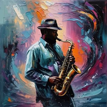 Painterly Music Flow - Saxophonist Silhouette Kunst