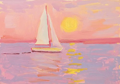 sailboat sea ocean boat sailing pastel sunset