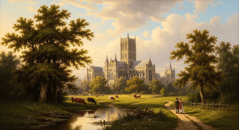 Die Kathedrale von Salisbury in einer beschaulichen Hirtenlandschaft von Kimita Jennaira