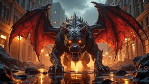 Dark Fantasy Wandbild: KRYMORAKH - Der Höllenhund des Teufels