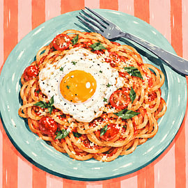 Spaghettis frais à l'œuf au plat sur Daan Dirk