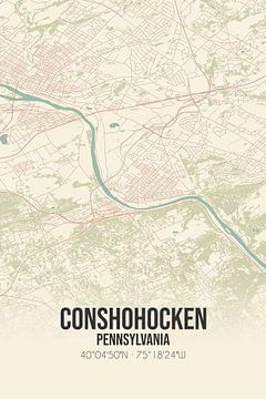 Vintage landkaart van Conshohocken (Pennsylvania), USA. van Rezona