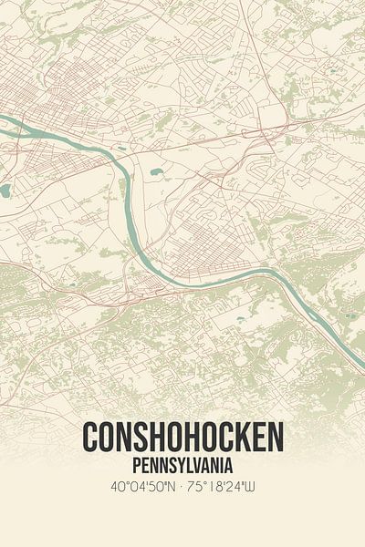 Carte ancienne de Conshohocken (Pennsylvanie), USA. par Affiches de lieux