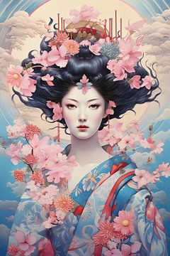 Geisha met bloemenkroon van Peter Balan