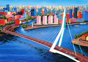 Schilderij Rotterdam Skyline Rotterdam met Erasmusbrug