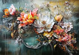 Blumenkunst | Üppige Blumenmalerei Textur von ARTEO Gemälde