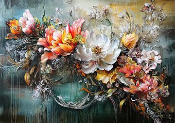 Bloemenkunst | Weelderige Bloemenschilderij Textuur van ARTEO Schilderijen
