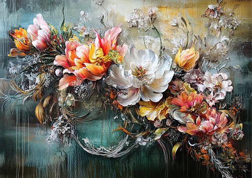 Blumenkunst | Üppige Blumenmalerei Textur